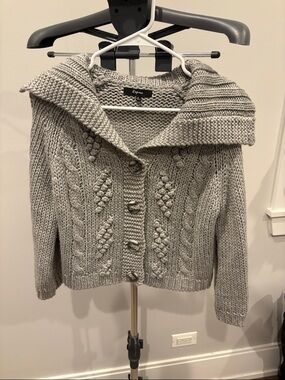 Express Gray Chunky Knit Button-Up Cardigan with Shawl Collar